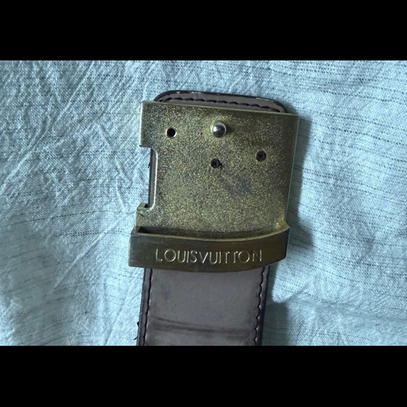 Louis Vuitton Black and Brown Monogram Belt with Gold Buckle - Picture 2 of 5